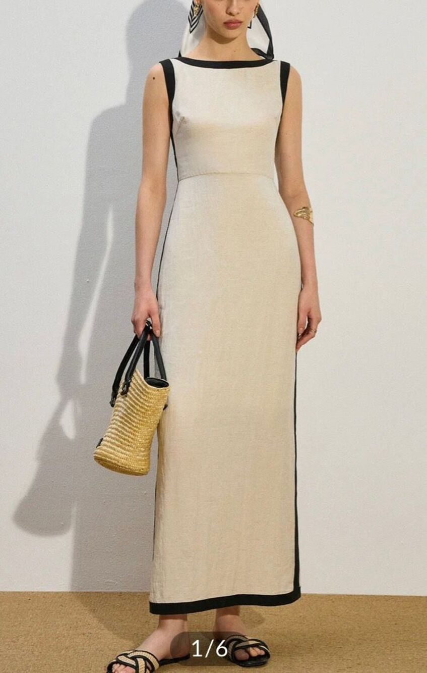 Commense NWT linen blend contrast maxi dress size M